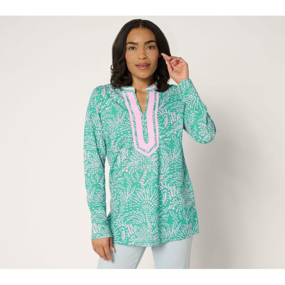 SUNNYLiFE Women's Top Petite PXL Cabana Knit Palm Trim Multi-colored